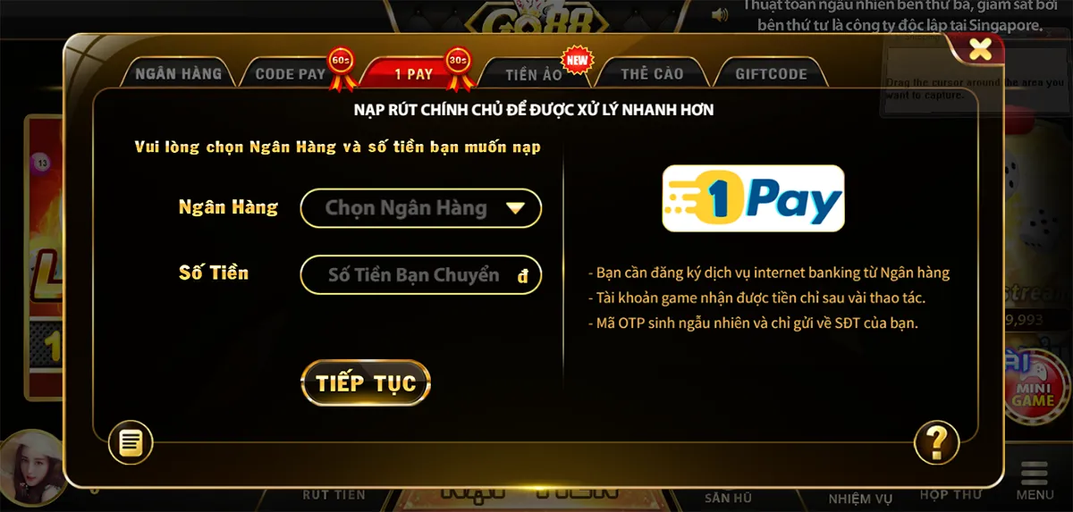 Hướng dẫn nạp tiền One-Pay tại Go 88